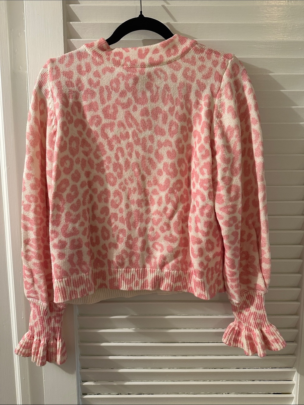LoveShackFancy Pink and Cream Leopard Print Cardigan - Picture 6 of 6